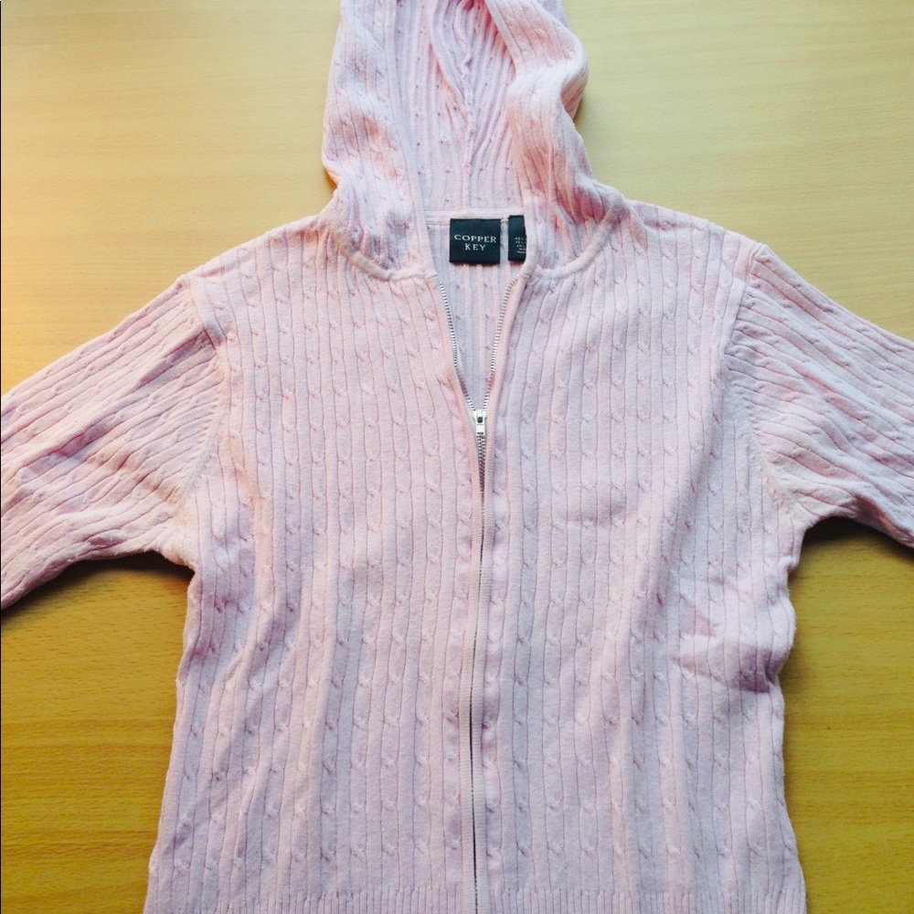 Pink Cable Knit Zip-Up Sweater - Copper Key